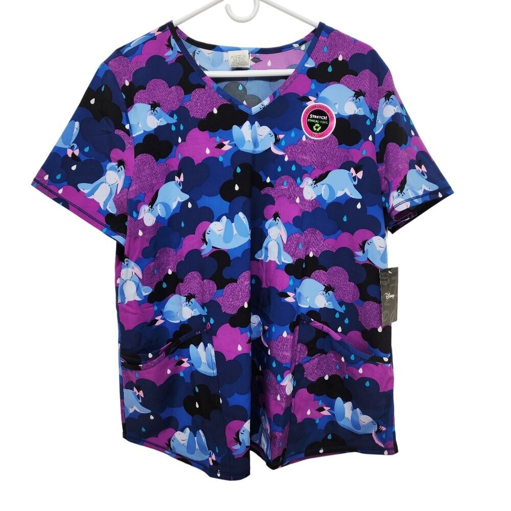 Disney Eeyore V-Neck Scrub Top Size XL Ethical Stretch Ultra Soft Fabric